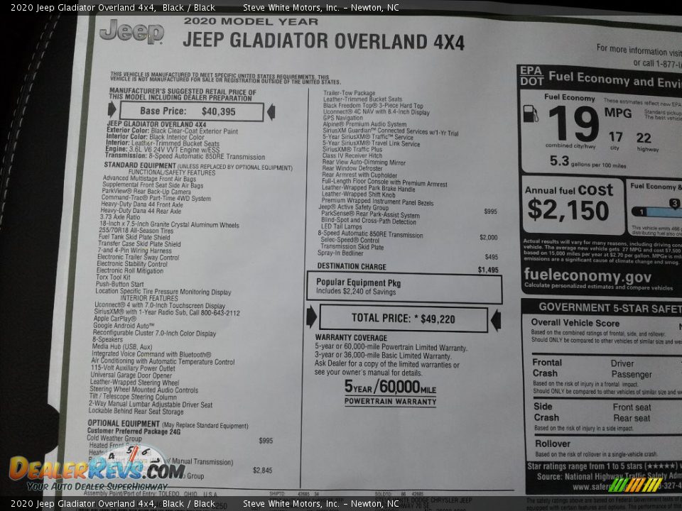 2020 Jeep Gladiator Overland 4x4 Black / Black Photo #30