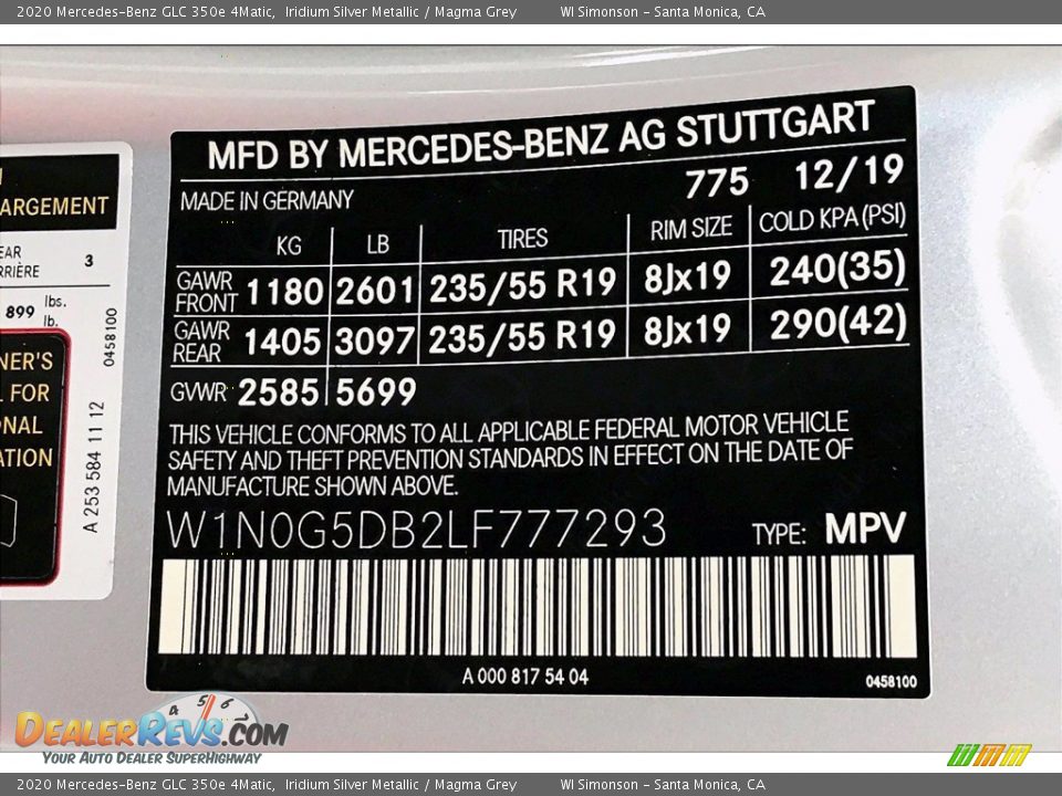 2020 Mercedes-Benz GLC 350e 4Matic Iridium Silver Metallic / Magma Grey Photo #11