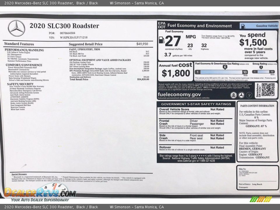 2020 Mercedes-Benz SLC 300 Roadster Black / Black Photo #10