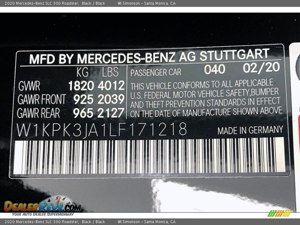 2020 Mercedes-Benz SLC 300 Roadster Black / Black Photo #11