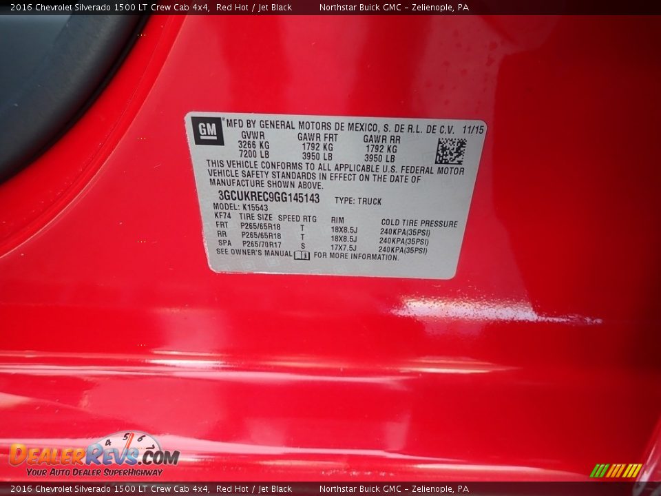 2016 Chevrolet Silverado 1500 LT Crew Cab 4x4 Red Hot / Jet Black Photo #16