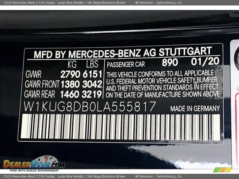 2020 Mercedes-Benz S 560 Sedan Lunar Blue Metallic / Silk Beige/Espresso Brown Photo #11