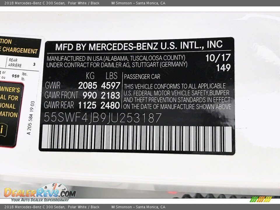 2018 Mercedes-Benz C 300 Sedan Polar White / Black Photo #24