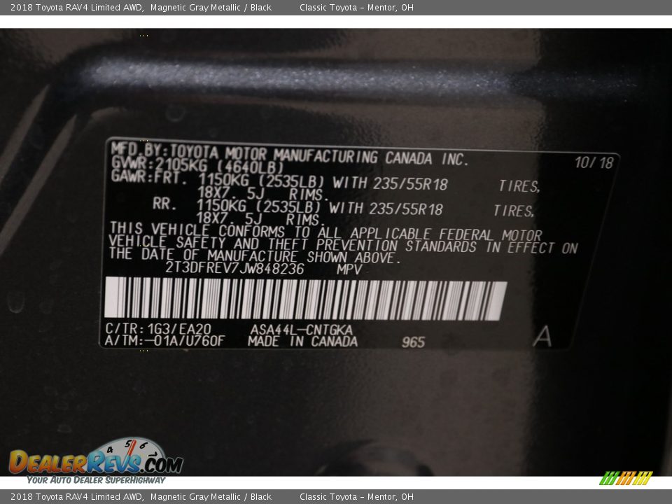 2018 Toyota RAV4 Limited AWD Magnetic Gray Metallic / Black Photo #21