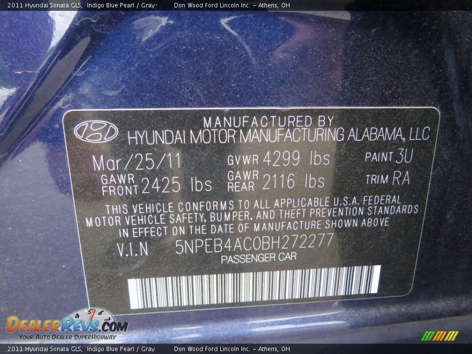 2011 Hyundai Sonata GLS Indigo Blue Pearl / Gray Photo #19