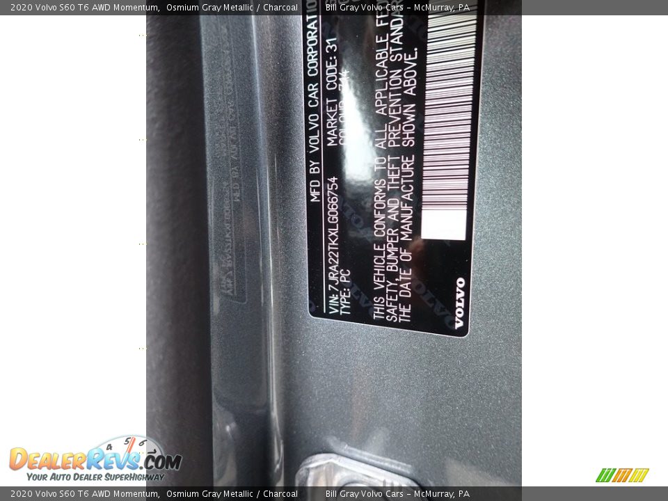 2020 Volvo S60 T6 AWD Momentum Osmium Gray Metallic / Charcoal Photo #11