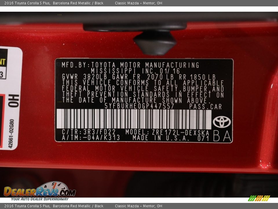 2016 Toyota Corolla S Plus Barcelona Red Metallic / Black Photo #17