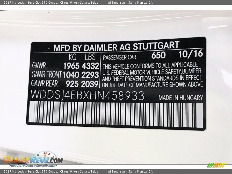2017 Mercedes-Benz CLA 250 Coupe Cirrus White / Sahara Beige Photo #24
