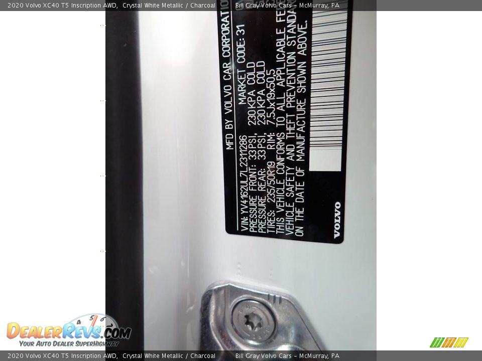 2020 Volvo XC40 T5 Inscription AWD Crystal White Metallic / Charcoal Photo #11