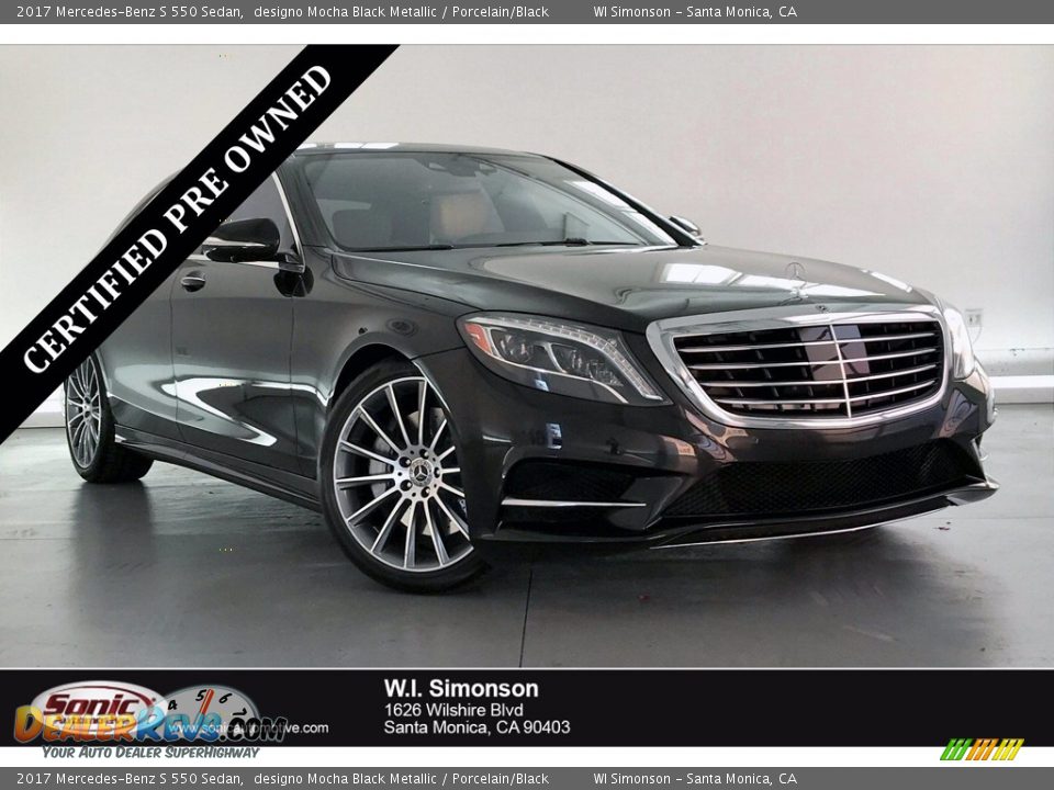 2017 Mercedes-Benz S 550 Sedan designo Mocha Black Metallic / Porcelain/Black Photo #1