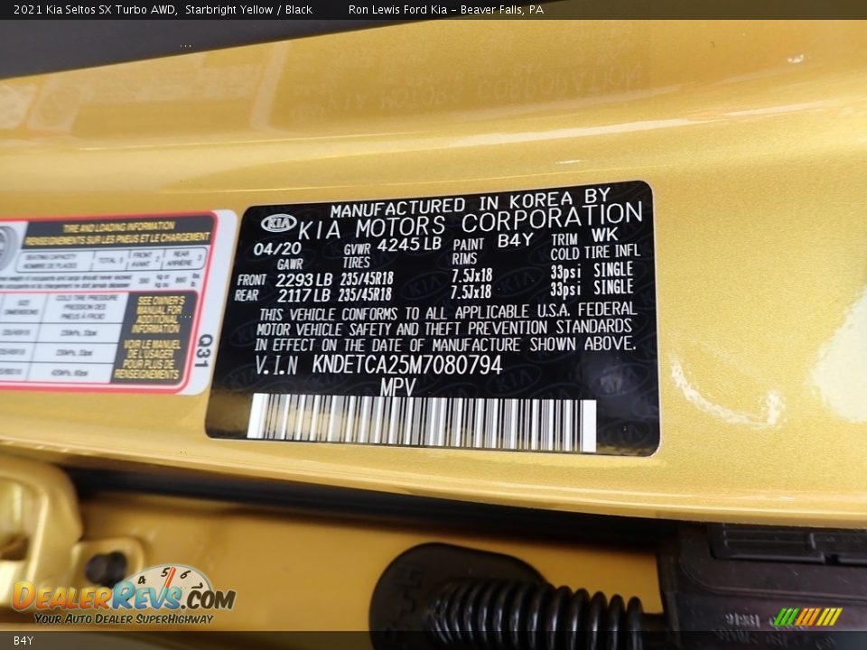 Kia Color Code B4Y Starbright Yellow