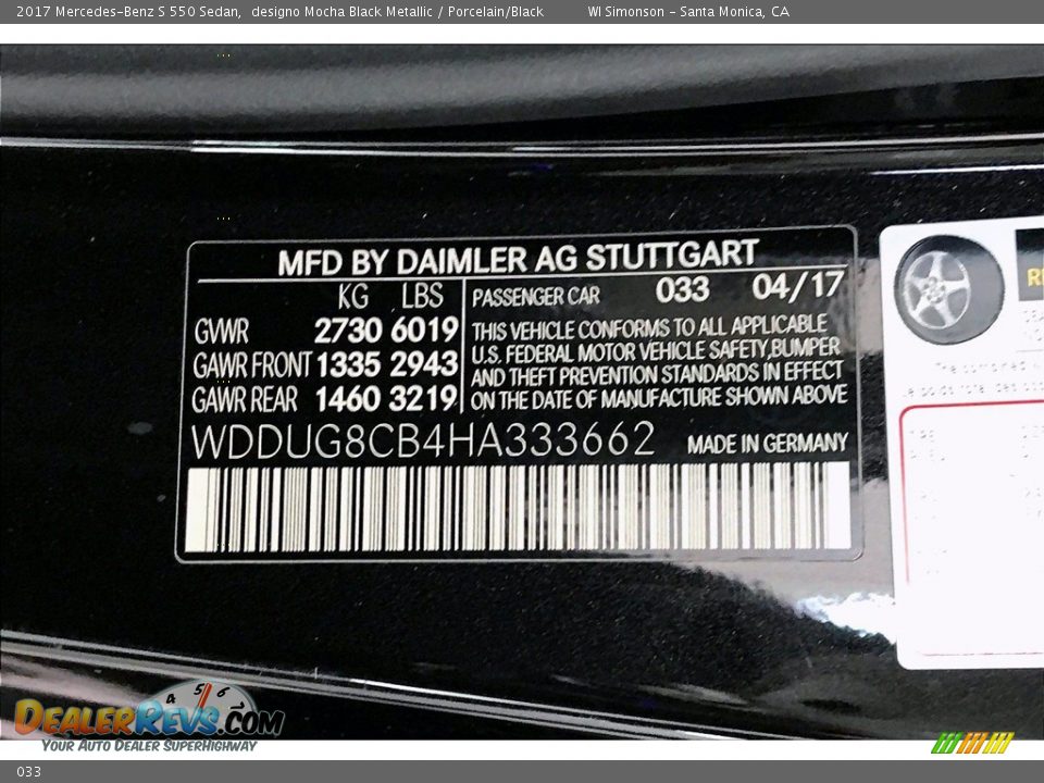Mercedes-Benz Color Code 033 designo Mocha Black Metallic