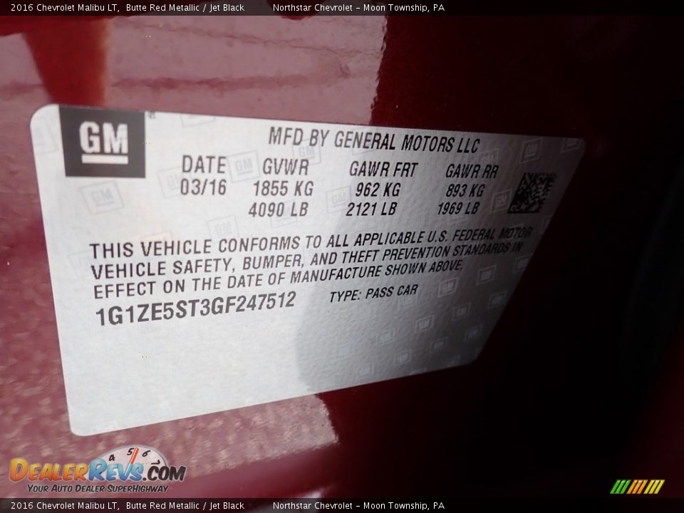 2016 Chevrolet Malibu LT Butte Red Metallic / Jet Black Photo #28