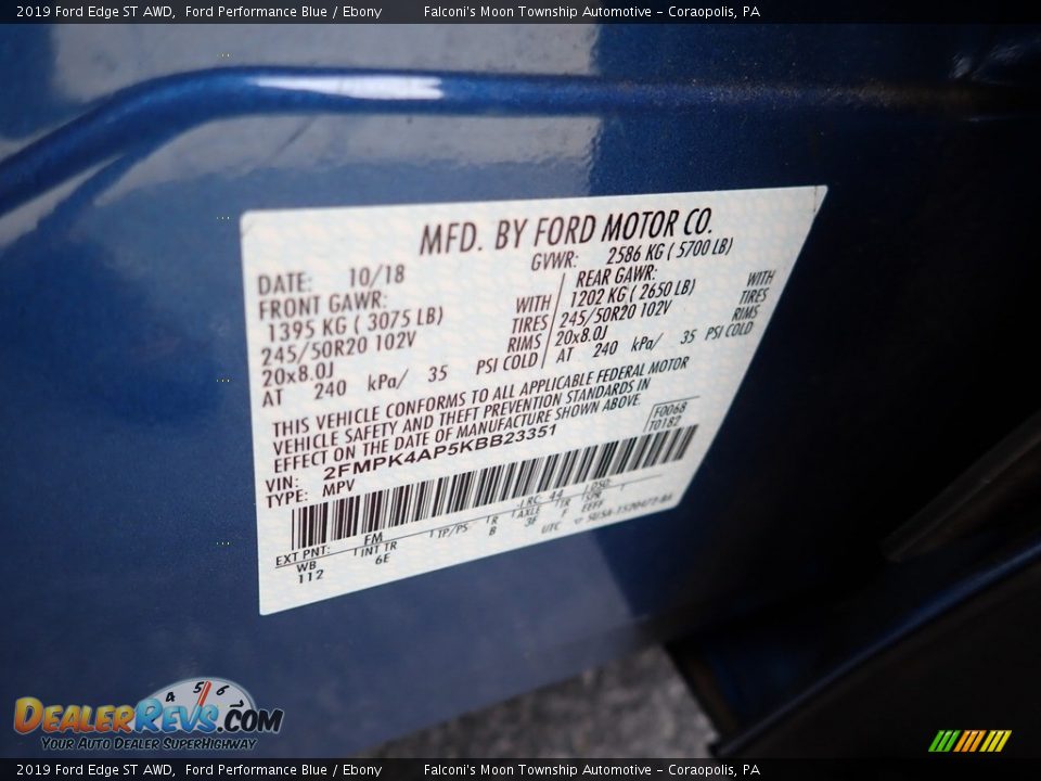 2019 Ford Edge ST AWD Ford Performance Blue / Ebony Photo #23