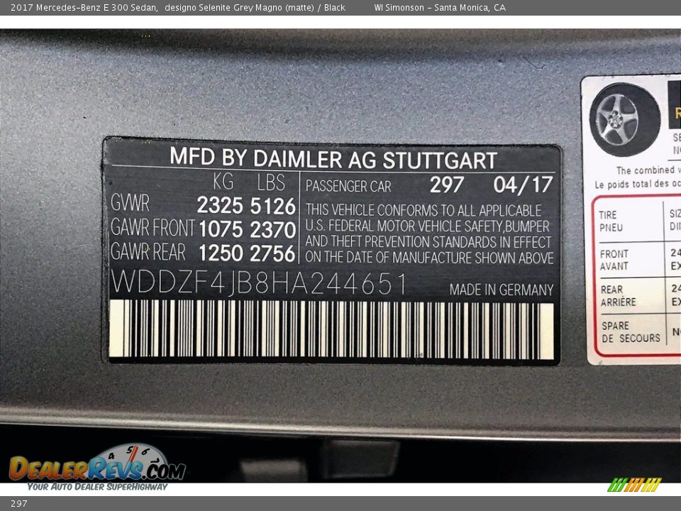 Mercedes-Benz Color Code 297 designo Selenite Grey Magno (matte)