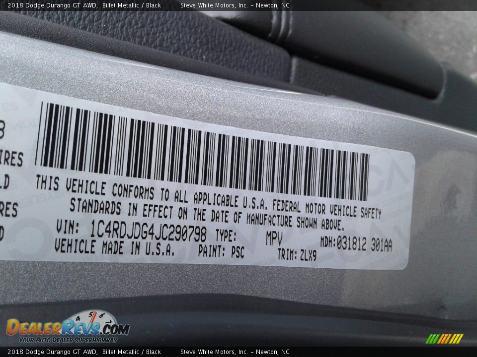 2018 Dodge Durango GT AWD Billet Metallic / Black Photo #31