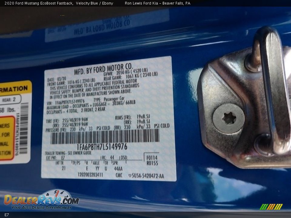 Ford Color Code E7 Velocity Blue