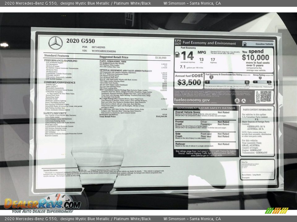 2020 Mercedes-Benz G 550 Window Sticker Photo #10