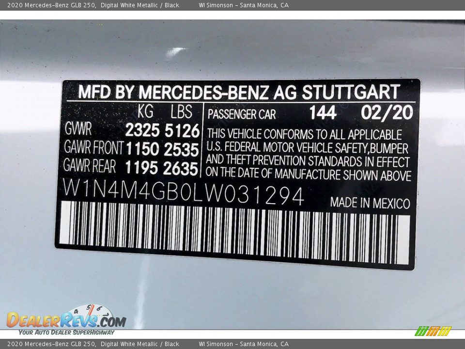 2020 Mercedes-Benz GLB 250 Digital White Metallic / Black Photo #12