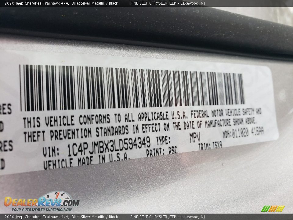 2020 Jeep Cherokee Trailhawk 4x4 Billet Silver Metallic / Black Photo #13