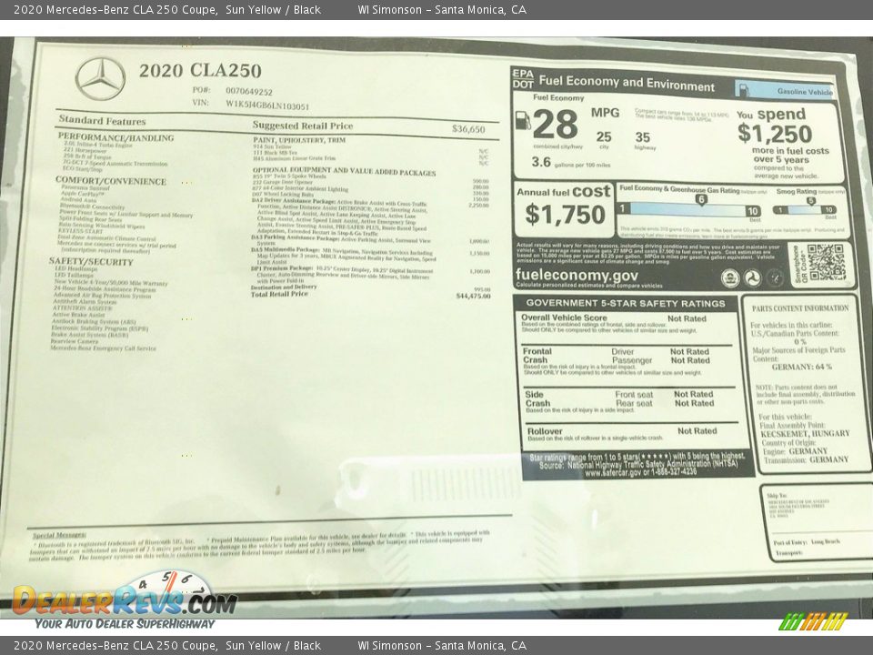 2020 Mercedes-Benz CLA 250 Coupe Sun Yellow / Black Photo #10