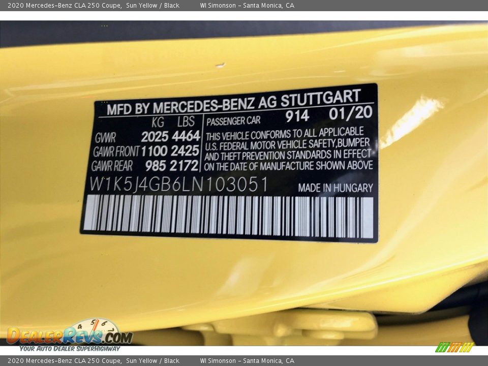 2020 Mercedes-Benz CLA 250 Coupe Sun Yellow / Black Photo #11