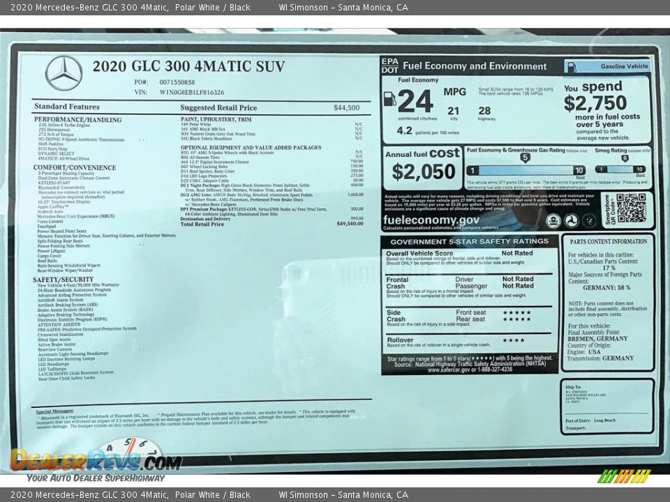 2020 Mercedes-Benz GLC 300 4Matic Polar White / Black Photo #10