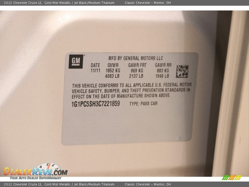 2012 Chevrolet Cruze LS Gold Mist Metallic / Jet Black/Medium Titanium Photo #18