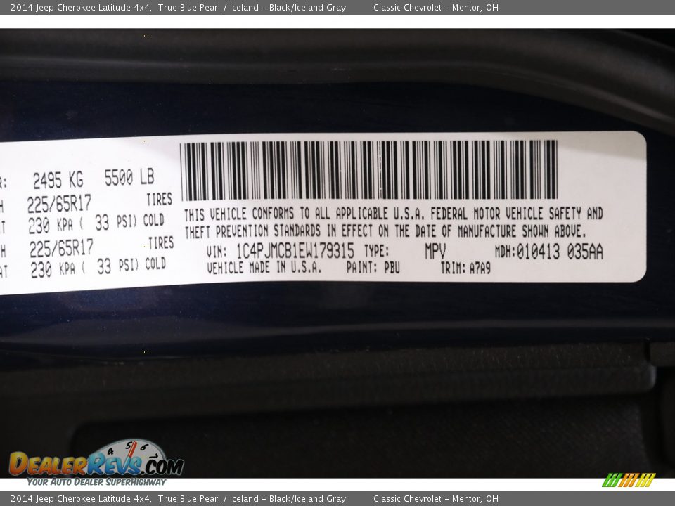 2014 Jeep Cherokee Latitude 4x4 True Blue Pearl / Iceland - Black/Iceland Gray Photo #23
