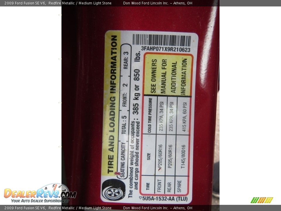 2009 Ford Fusion SE V6 Redfire Metallic / Medium Light Stone Photo #26