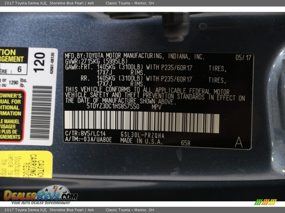 2017 Toyota Sienna XLE Shoreline Blue Pearl / Ash Photo #23