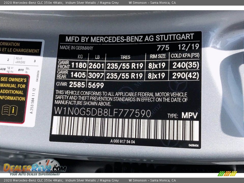 2020 Mercedes-Benz GLC 350e 4Matic Iridium Silver Metallic / Magma Grey Photo #12