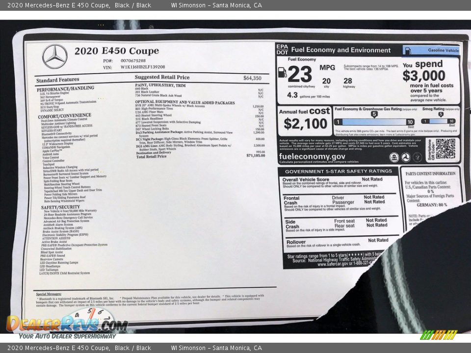 2020 Mercedes-Benz E 450 Coupe Black / Black Photo #10