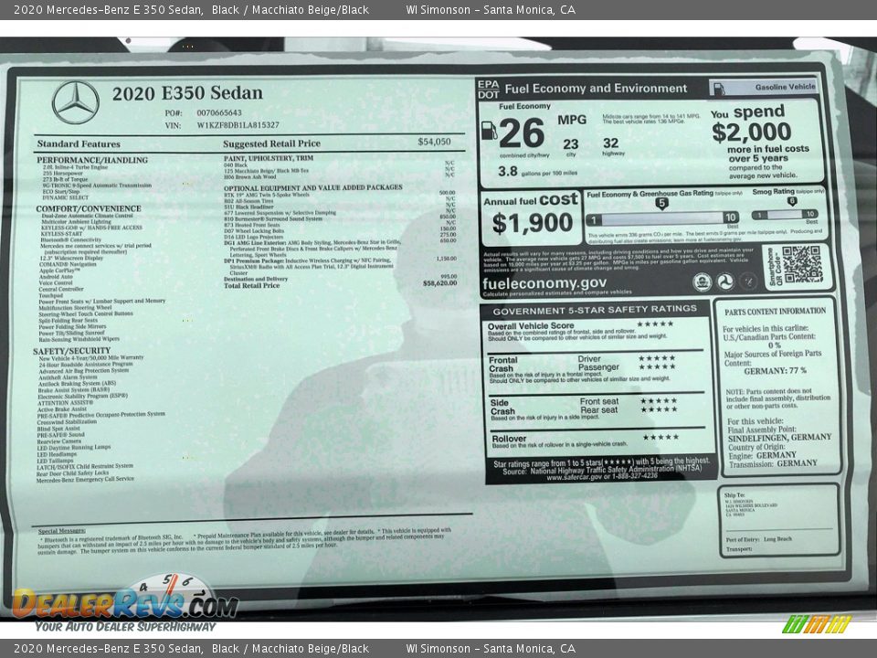 2020 Mercedes-Benz E 350 Sedan Black / Macchiato Beige/Black Photo #10