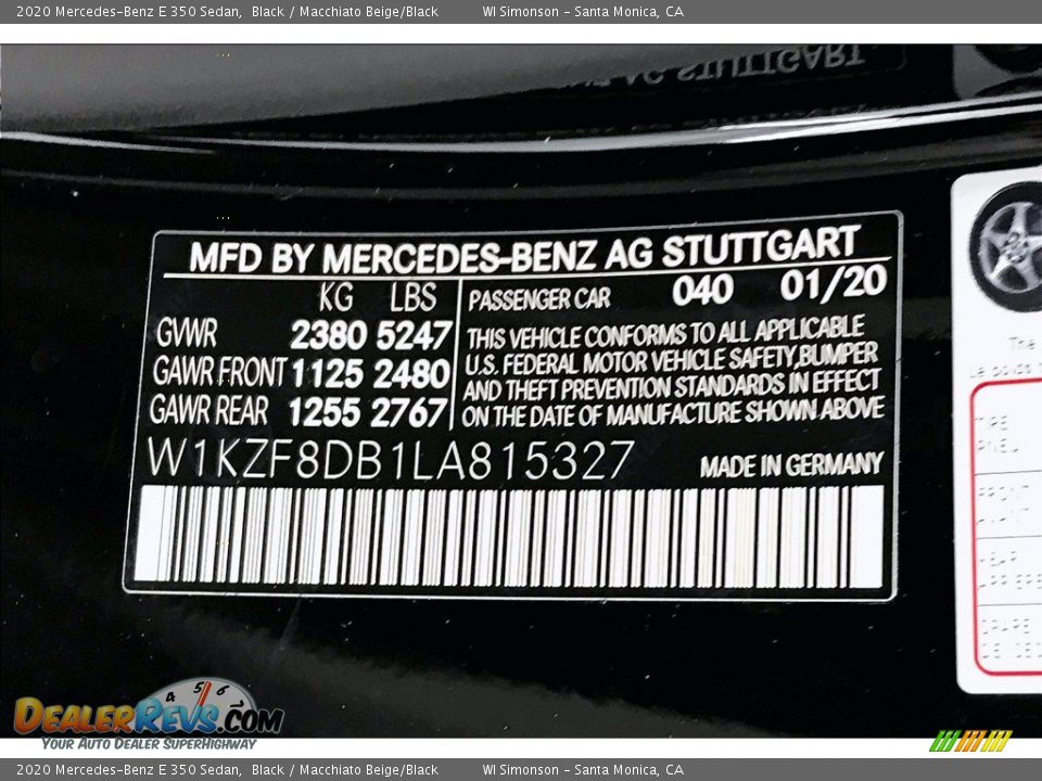 2020 Mercedes-Benz E 350 Sedan Black / Macchiato Beige/Black Photo #11