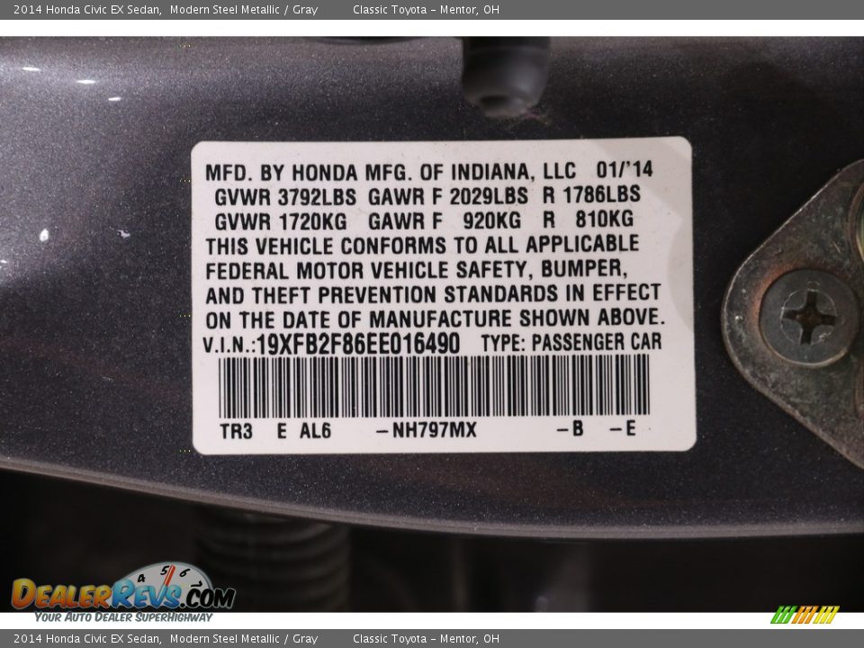 2014 Honda Civic EX Sedan Modern Steel Metallic / Gray Photo #23