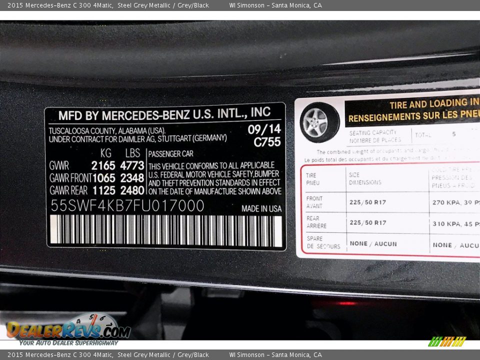 2015 Mercedes-Benz C 300 4Matic Steel Grey Metallic / Grey/Black Photo #24