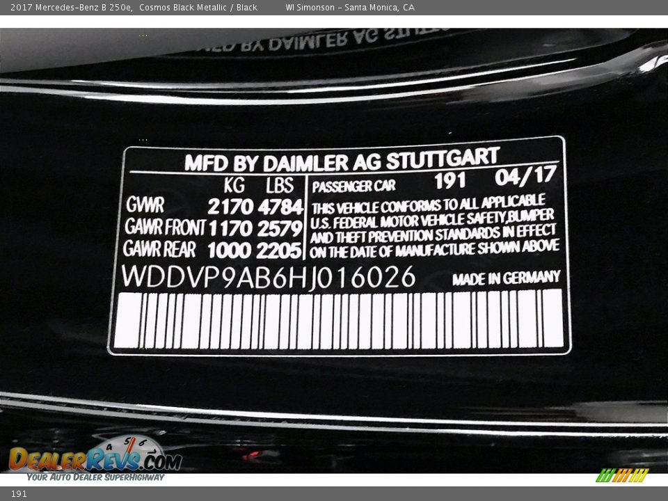 Mercedes-Benz Color Code 191 Cosmos Black Metallic