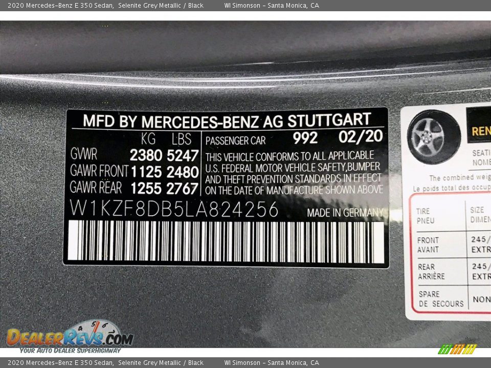 2020 Mercedes-Benz E 350 Sedan Selenite Grey Metallic / Black Photo #11