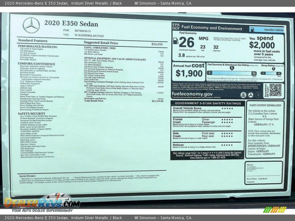 2020 Mercedes-Benz E 350 Sedan Iridium Silver Metallic / Black Photo #10