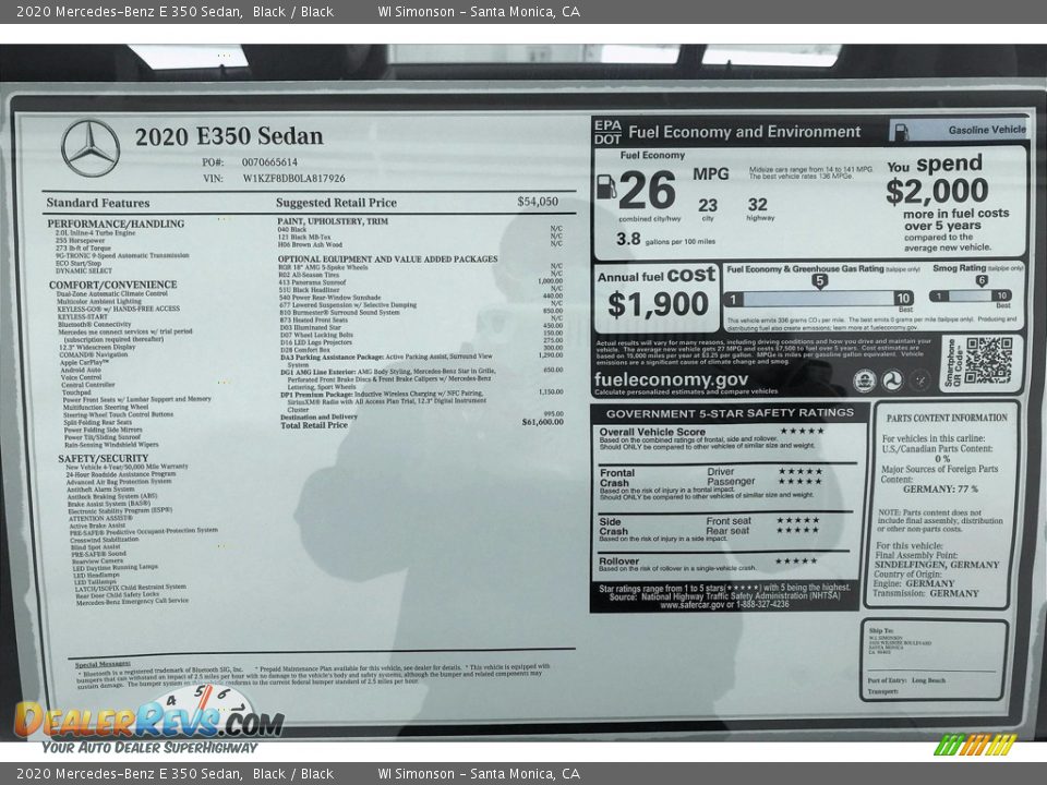 2020 Mercedes-Benz E 350 Sedan Black / Black Photo #10
