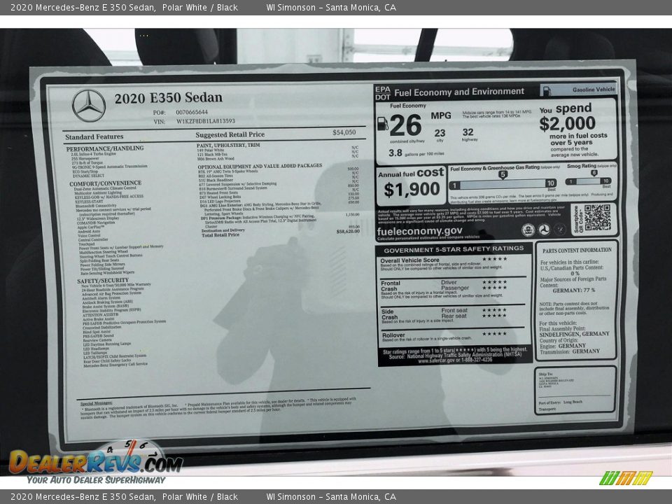 2020 Mercedes-Benz E 350 Sedan Polar White / Black Photo #10