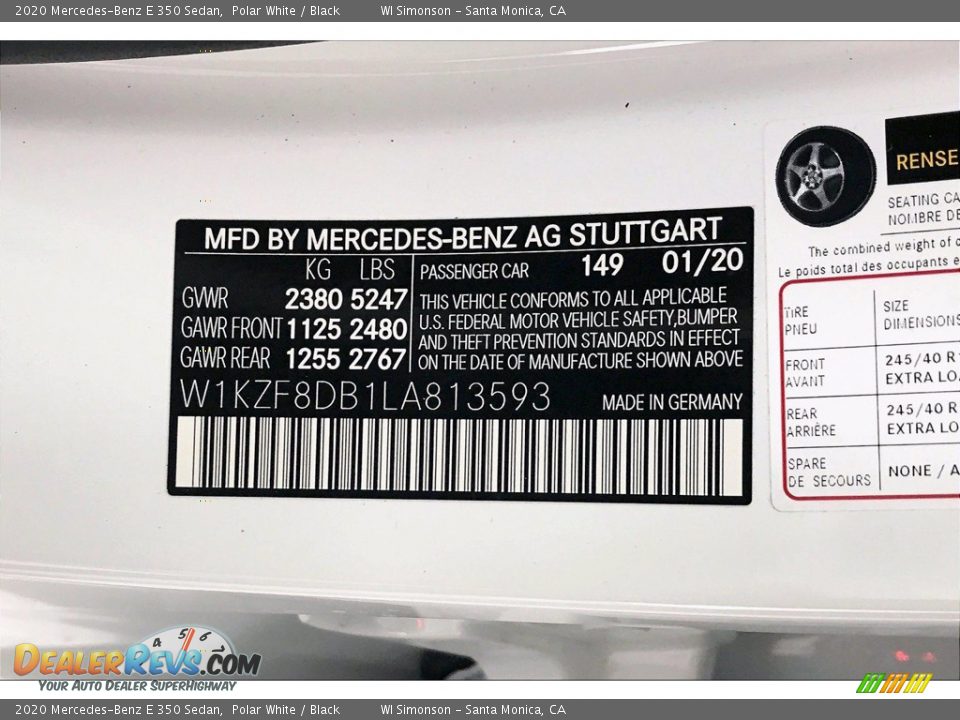 2020 Mercedes-Benz E 350 Sedan Polar White / Black Photo #11