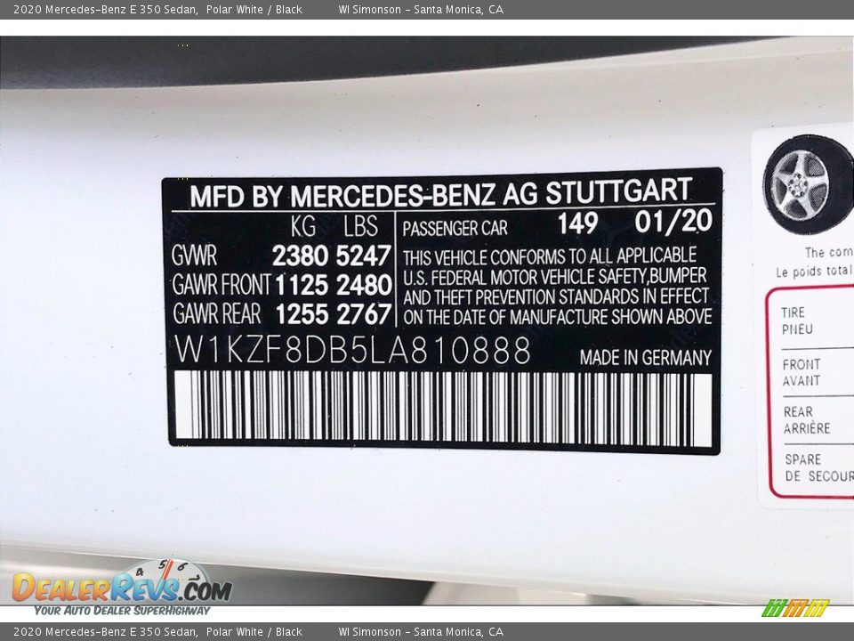 2020 Mercedes-Benz E 350 Sedan Polar White / Black Photo #11