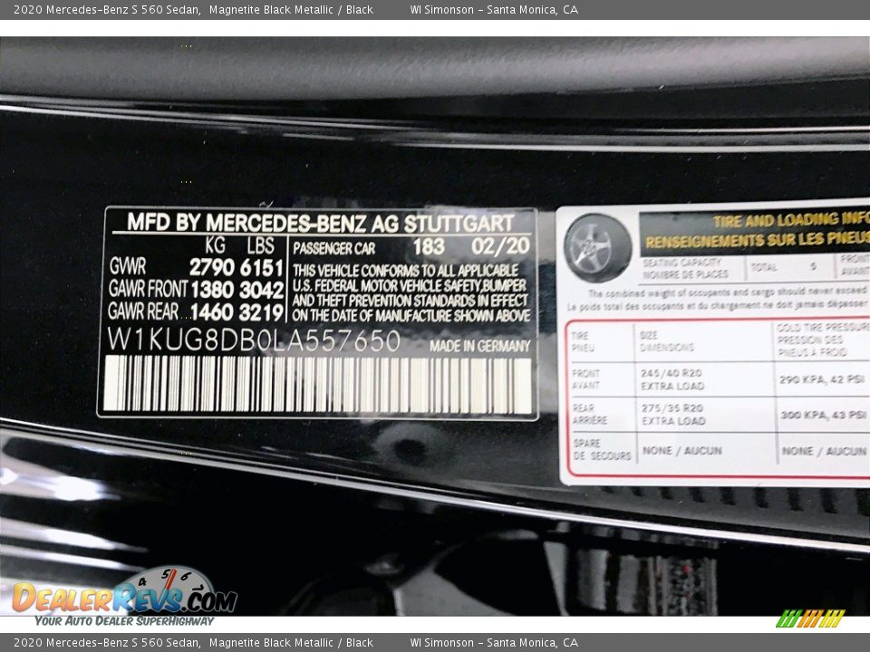 2020 Mercedes-Benz S 560 Sedan Magnetite Black Metallic / Black Photo #11