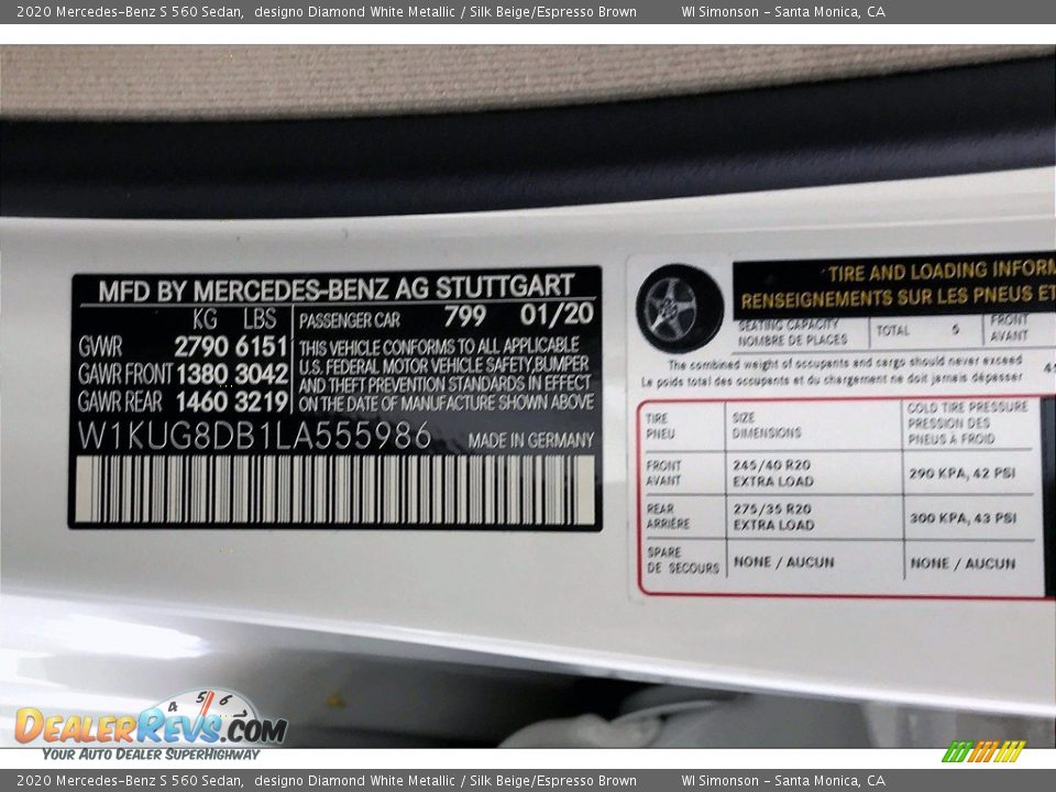 2020 Mercedes-Benz S 560 Sedan designo Diamond White Metallic / Silk Beige/Espresso Brown Photo #11