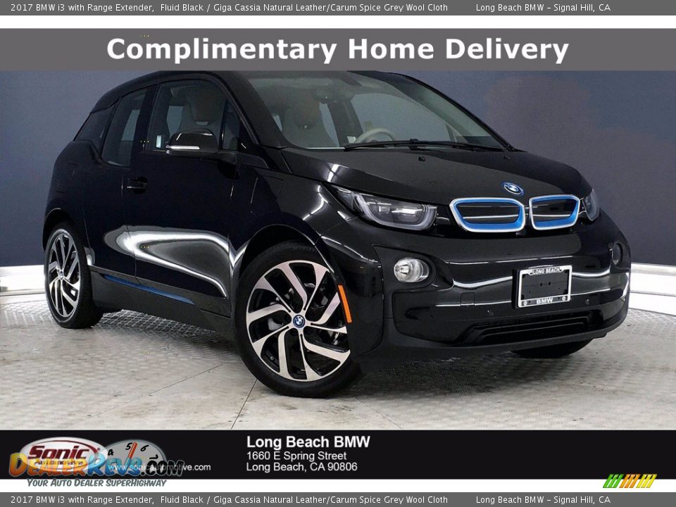 2017 BMW i3 with Range Extender Fluid Black / Giga Cassia Natural Leather/Carum Spice Grey Wool Cloth Photo #1