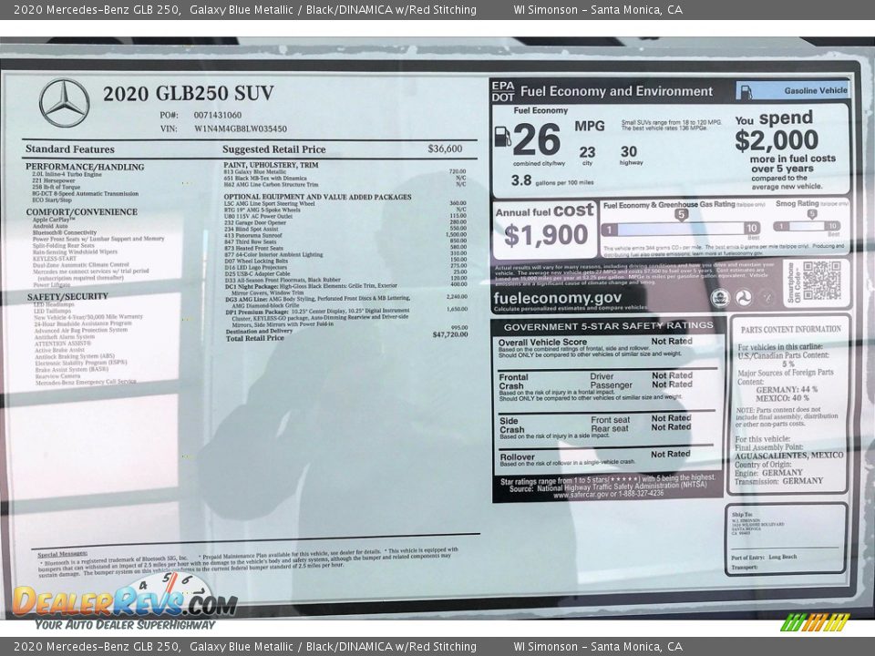 2020 Mercedes-Benz GLB 250 Galaxy Blue Metallic / Black/DINAMICA w/Red Stitching Photo #10