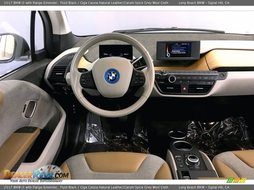 2017 BMW i3 with Range Extender Fluid Black / Giga Cassia Natural Leather/Carum Spice Grey Wool Cloth Photo #4
