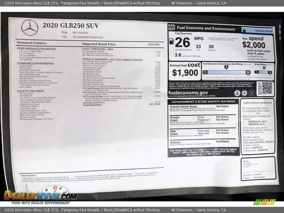 2020 Mercedes-Benz GLB 250 Patagonia Red Metallic / Black/DINAMICA w/Red Stitching Photo #10